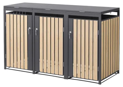 Produktbild von ML-Design Mülltonnenbox 3er für 3 Tonnen 240L 200x80x120 cm Anthrazit-Lärchenoptik, Stahl, wetterfest/abschließbar