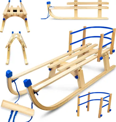 Produktbild von Faltbare Schlitten Holzschlitten mit Rückenlehne Gagadumi Arctis – Robuste und platzsparende Kinderschlitten für den Winter, ideal für Schneespaß