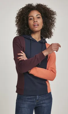 Immagine prodotto di Urban Classics Donna Felpa con cappuccio Tripple Hoody Redwine/Midnightnavy-4XL