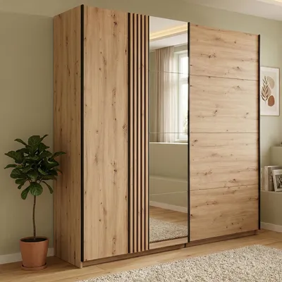 Image de Nucetto - Grande Armoire, 220x218h cm Chêne Marron Nœuds, Porte-manteaux