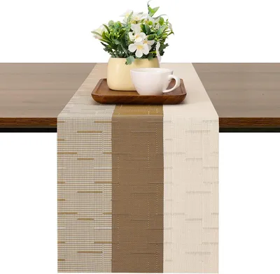 Productafbeelding van Tafelloper 30 x 180 cm, PVC, wasbaar, hittebestendig, beige bruin, voor eettafel