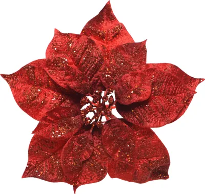 Produktbild von Weihnachtsstern Blüte künstlich mit Glitzer 25cm mit Clip Rot