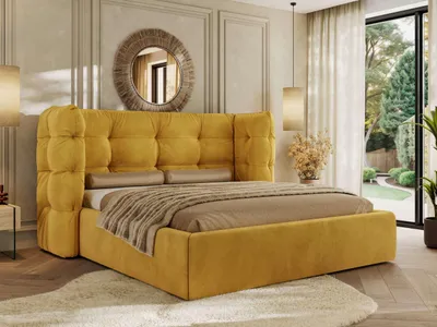 Produktbild von MKS MEBLE Polsterbett FLONELLE CLASSIC mit Bettkasten & Stauraum 160 x 200 cm , Inkl. Lattenrost, Gestepptes Kopfteil, Metall-Hebeautomat, Multipocket Matratze - ELORI LUX - Gelb Velvet