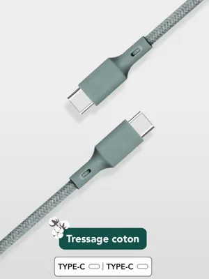 Immagine prodotto di JUST GREEN, cavo da USB-C a USB-C 60 W intrecciato in cotone 2 m, verde