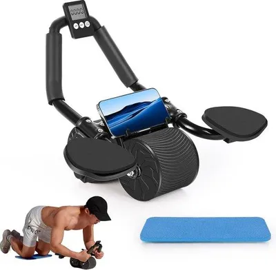 Produktbild von Unyqoos® Ab-Roller mit automatischem Rebound, doppelte stabile Rollen, ergonomische Schaumgriffe & Kniepolster – Bauchtrainer für Zuhause, belastbar 440 lb
