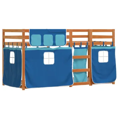Produktbild von Etagenbett mit Vorhängen Blau 80x200 cm Massivholz Kiefer