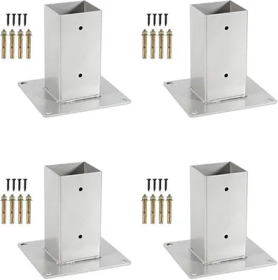 Produktbild von Vierkante Paalhalterung – Set von 8, 70 × 70 mm, 15 cm hoch, vierkant, tragender Unterstützer für Zaun.