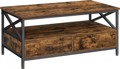 Immagine prodotto di In And OutdoorMatch tavolino Mossie - soggiorno - tavolo da divano - per soggiorno - con cassetti - barre a X - ripiani aperti - design industriale - vintage marrone/nero