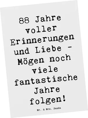 Produktbild von Mr. & Mrs. Panda Postkarte Spruch 88. Geburtstag Erinnerungen - Weiß - Geschenk, handgefertigte Geschenke, Ansichtskarte, Geburtstagsevent, Postkarten, Grußkarte, feiern