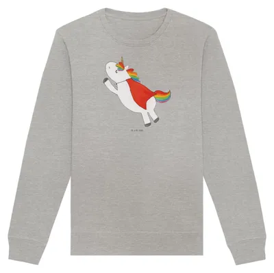 Produktbild von Mr. & Mrs. Panda Baumwoll Pullover Einhorn Geburtstag Größe XL - Heather Grey - Geschenk, Einhörner, Sweatshirt, Superheld, Unicorn, Pulli, Freundin, Geburtstagsgeschenk