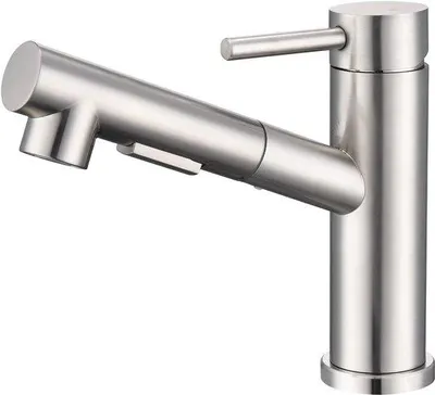Immagine prodotto di Miscelatore da cucina estraibile in acciaio inossidabile Unyqoos® – tubo flessibile da 60 cm, 2 getti (doccia/potente), finitura spazzolata, funzionamento silenzioso grazie all'aeratore in ABS, facile da installare