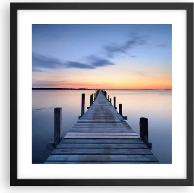 Produktbild von Gerahmtes Poster - Schwarzer Rahmen - Sonnenuntergang See Wasser Brücke - 40x40 cm - Wand Bild - Wanddeko - Wandbilder - Wandposter - Bilderrahmen - Bilder - Kunstdruck - Wandbild - P2BAC40x40-2508