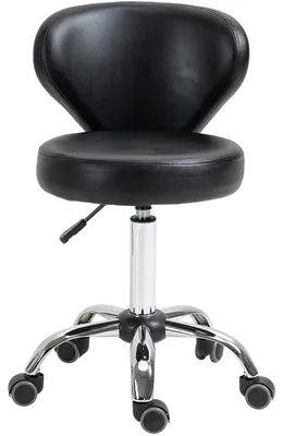 Produktbild von Salonhocker höhenverstellbar 51-66 cm Rollhocker Lederoptik Sattelsitz 7 cm Polsterung 5-SternfuØ 5 Rollen bis 120 kg Schwarz