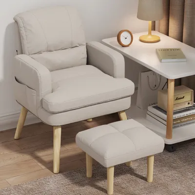 Produktbild von Sessel mit Ottomane Relaxsessel Fernsehensessel Sessel-Hocker-Set Loungesessel modern mit Taschen Kamelfarbene