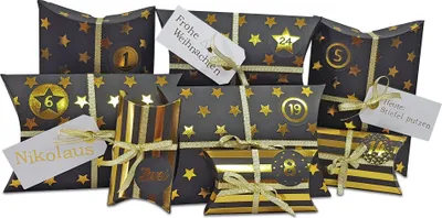 Produktbild von DIY Adventskalender zum Befüllen HoHoHo Metallic, schwarz, gold