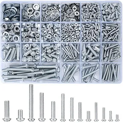 Produktbild von 1080 Stk M3 M4 M5 M6 Schraubenset mit Sechskantmuttern und Unterlegscheiben, Linsenkopfschrauben, Gewindeschrauben Set, Kreuzschlitzschrauben, Maschinenschrauben Sortiment Kit(Silber 1080)