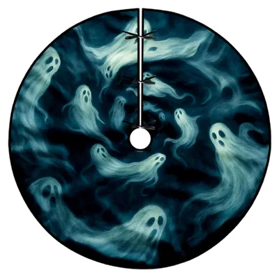 Produktbild von Halloween-Baumrock mit Geisterdesign, schwarzer Samt, 152,4 cm