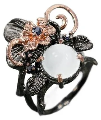 Produktbild von Ring aus natürlichem Aquamarin und Saphir, Größe 13, Blumenmotiv