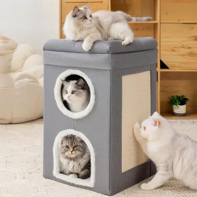 Image de Maison pour chats à deux étages, avec griffoir pour intérieur