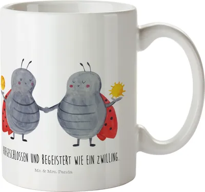 Produktbild von Mr. & Mrs. Panda Plastikbecher Sternzeichen Zwilling - Weiß - Geschenk, Kindertasse, Glückskäfer, Zwillinge, Pott, Zwillingsschwester, Camping Tasse, Kinderbecher