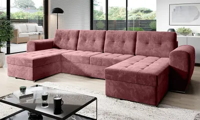 Produktbild von Easy4You Ecksofa BARI Velours in U-Form 326 x 97 x 157 cm mit Schlaffunktion und Bettzeugbehälter - Schlafsofa mit Bettkasten - Eckcouch mit Stauraum - Farbe: Monolith Rosa (MO63)