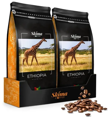 Produktbild von Kaffeebohnen 2 x 1 kg ÄTHIOPIEN 100 % Arabica frisch geröstet für Vollautomaten + Tassenuntersetzer