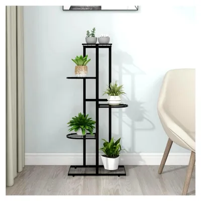 Produktbild von Blumenständer mit 5 Böden, 43 x 22 x 98 cm, schwarzes Metall