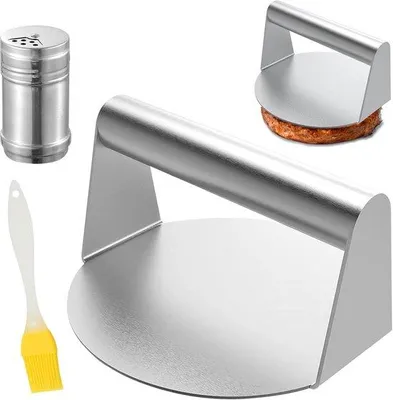 Produktbild von Famanu Burgerpresse aus Edelstahl – Professionelle Hamburgerpresse mit Holzgriff