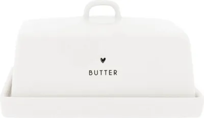 Produktbild von Butterdose HEART mit Herz weiß schwarz 12x14,5cm Keramik Bastion Collections