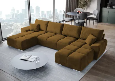 Produktbild von BroMARKT Ecksofa NUBES Schlaffunktion Bettkasten U-Form 372x184x85cm Senf