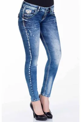 Produktbild von WD242 Damen Slim-Fit-Jeans mit Used-Elementen