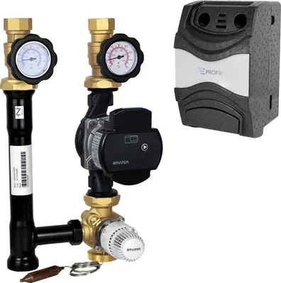 Produktbild von ProfiMix Heizkreispumpengruppe mit Drei-Wege-Mischer, Kapillar-Thermostatkopf 20-70°C und Environ Ecostar II 25/6 Hocheffizienzpumpe
