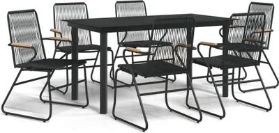 Produktbild von vidaXL 7-tlg. Garten-Essgruppe Schwarz PVC-Rattan