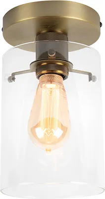 Produktbild von QAZQA - Moderne Deckenleuchte I Deckenlampe I Lampe I Leuchte Bronze mit Glaskuppel I Wohnzimmer I Schlafzimmer - Stahl Zylinder - LED geeignet E27