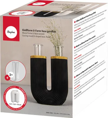 Produktbild von Rayher Silikon Gießform U-Form Vase geriffelt, 8,5x3,8x10cm, inkl. 2 Reagenzgläser