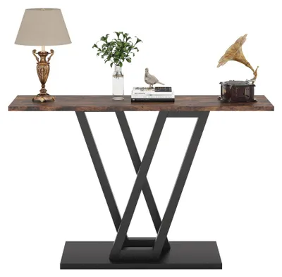 Produktbild von Konsolentisch - Industrieller Flurtisch - 110x30x80 cm - Metallgestell Holzplatte - Rechteckig - Schokoladenbraun