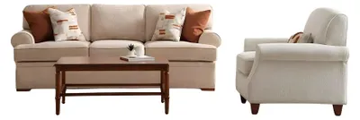 Productafbeelding van Comfortabele 2-delige woonkamer set: een 3-zitsbank en een fauteuil, beide elegant van design.