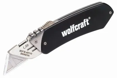 Produktbild von Wolfcraft Freizeit-Tourenmesser mit trapezförmiger Klinge aus Aluminium