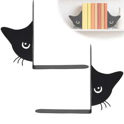 Produktbild von Buchstütze,Bücherhalter Organzier,Kreativität Buchstützen Metall mit Katzen, Gesicht Buchstützen, für Büro und Zuhause Regal