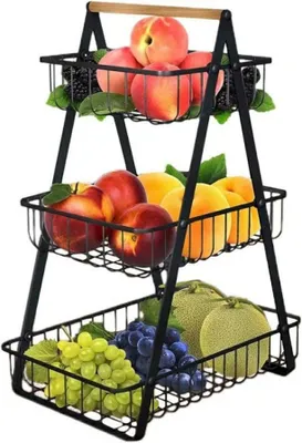 Obrázek produktu pro Kovový koš na ovoce, zelenina, třípatrový, stojan, talíř