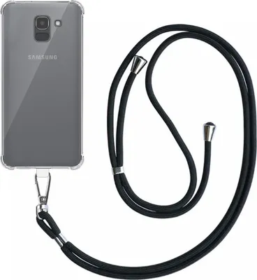 Produktbild von Smartphonica Handyhülle geeignet für Samsung Galaxy J6 Transparent Stoßfest mit abnehmbarem Universal Telefonkabel - Backcover Case Silikon ShockProof mit Lanyard