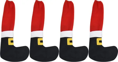 Produktbild von 4 Stück Sitzbeinhüllen in Weihnachtsstrumpfform, Stuhlbeinabdeckungen, Weihnachtsmannstiefel, Kordelzug-Sitzbeinabdeckungen für Heimdekoration, Stuhlschutz