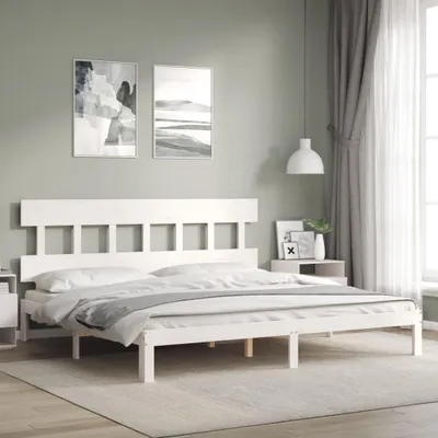 Image de vidaXL Lit en bois massif sans matelas Blanc 200x200 cm pin