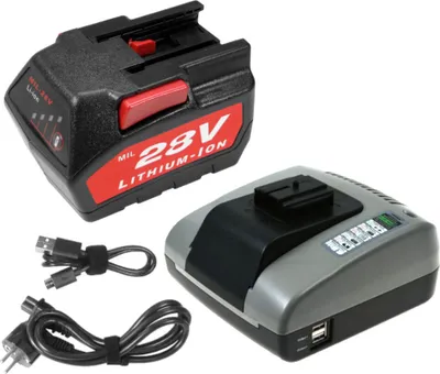 Produktbild von Trade-Shop 2in1 Set: Li-Ion Akku 28V / 2000mAh + Ladegerät mit USB kompatibel mit AEG Milwaukee 48-11-2850, 48-11-1830, 48-11-2850