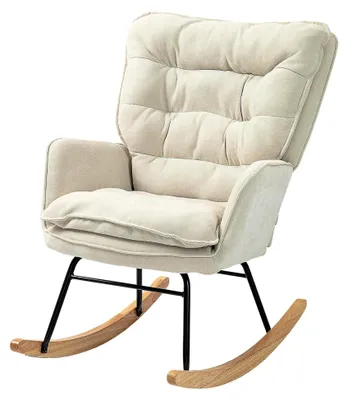 Produktbild von Schaukelstuhl Schwingsessel mit Armlehnen - Stillsessel in Chenilleoptik, belastbar bis 120 kg für Schlafzimmer und Wohnzimmer, Beige