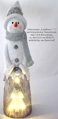Produktbild von Kunststoff-Schneemann Tannenbaum inkl.LED weiß/mehrfarbig/glitzer 46x12x12 cm