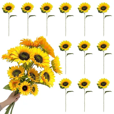 Immagine prodotto di Solidchoice - 12 girasoli artificiali - Decorazioni per matrimoni e feste