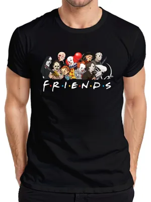 Zdjęcie produktu dla FRIENDS Horror Icons Pennywise Chucky Michael Jason Freddy Fans Koszulka męska, czarny, M