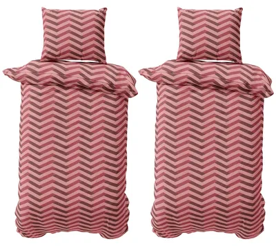 Produktbild von Bettwäsche Set 155x220 cm Jersey Baumwolle Bettbezug Bettgarnitur Zick Zack Bordeaux Rosa Rot 4 teilig