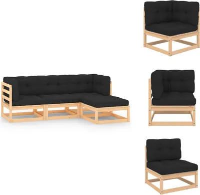 Produktbild von vidaXL 4-tlg. Garten-Lounge-Set mit Kissen Massivholz Kiefer -  Gartenmöbel-Sets